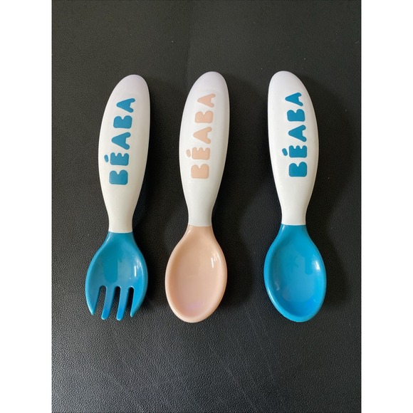 Other - Beaba Baby 2nd Stage Ergonomic Baby Cutlery, Set of 3‎ (2 Spoons + 1 Fork)